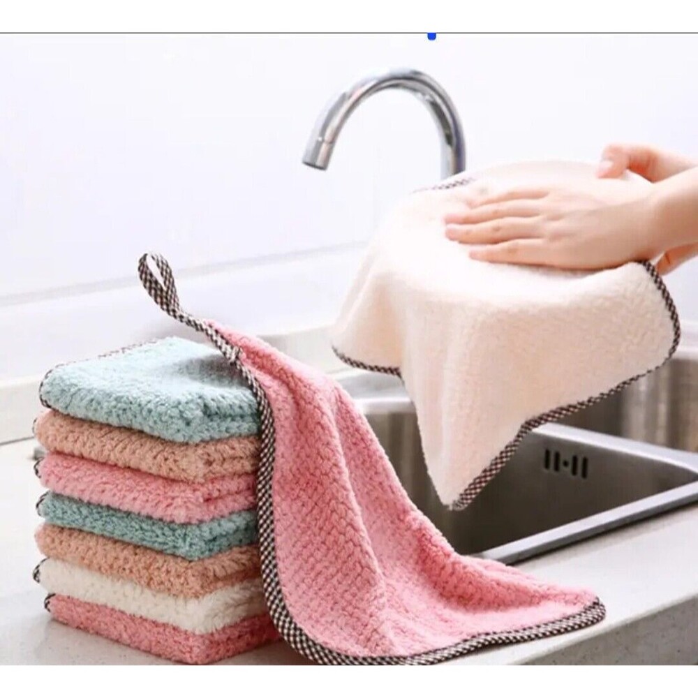 10 Pieces Multi-Purpose Coral Fleece Absorbent Fast Drying Washable...